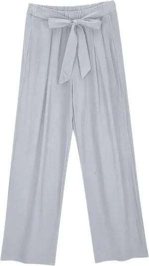Womens Cotton Linen Pants Soft Lightweight Palazzo Pant High Waist Wide Leg Summer Trousers with Drawstring