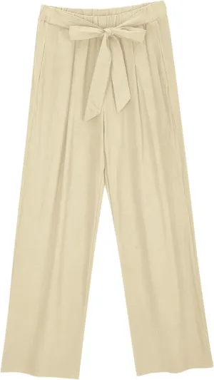Womens Cotton Linen Pants Soft Lightweight Palazzo Pant High Waist Wide Leg Summer Trousers with Drawstring