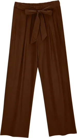 Womens Cotton Linen Pants Soft Lightweight Palazzo Pant High Waist Wide Leg Summer Trousers with Drawstring