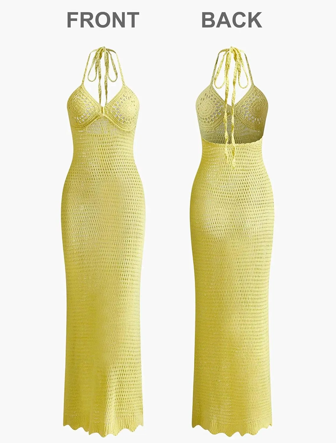 Womens Crochet Maxi Dress Lace Swimsuit Cover up Tie Backless Beachwear Knitted Bodycon Party Vacation Outfits