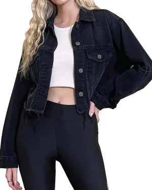 Women's Denim Jacket Button Down Long Sleeve Loose Oversized Jean Jacket Coats with Pocket
