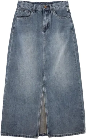 Women's Denim Wrap Skirts Retro High Waisted Split A-Line Denim Skirt