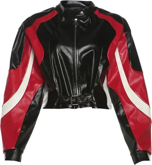 Womens Faux Leather Jackets Zipper Motorcycle Outwear Short Coat
