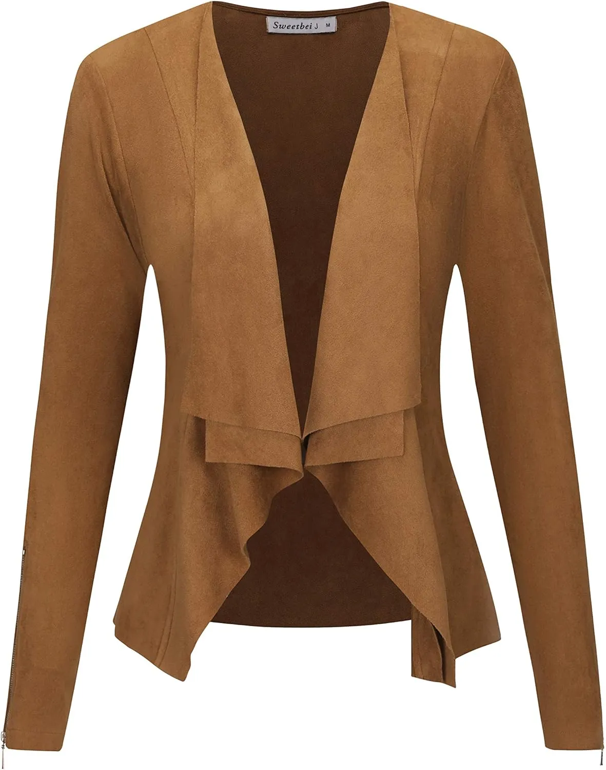 Womens Faux Suede Waterfall Coat Cardigan Open Front Short Jackets