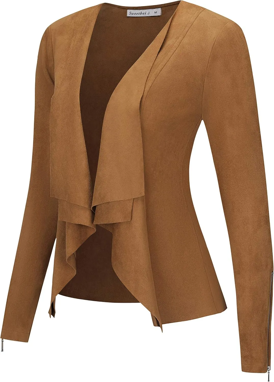 Womens Faux Suede Waterfall Coat Cardigan Open Front Short Jackets