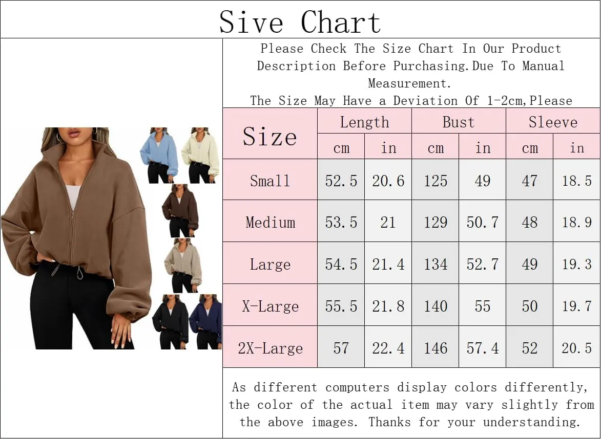 Womens Fleece Jackets Zip Up Oversized Sweatshirts Clothes Long Sleeve Crop Sweater Sherpa Outfits