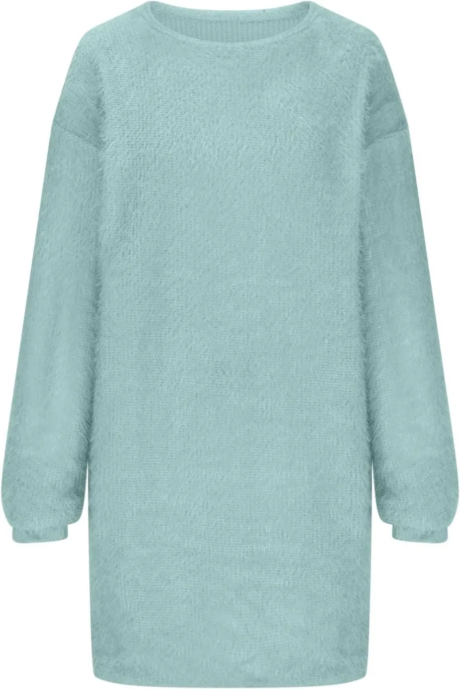 Women's Furry Pullover Sweater Dress Loose Oversized Long Tops Cute Long Sleeve Bodycon Dress Soft Knit Sweater Dress