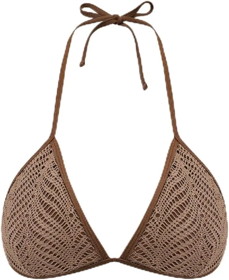 Women's Halter Reversible Bikini Top High Cut Tie Side Triangle String Bikini