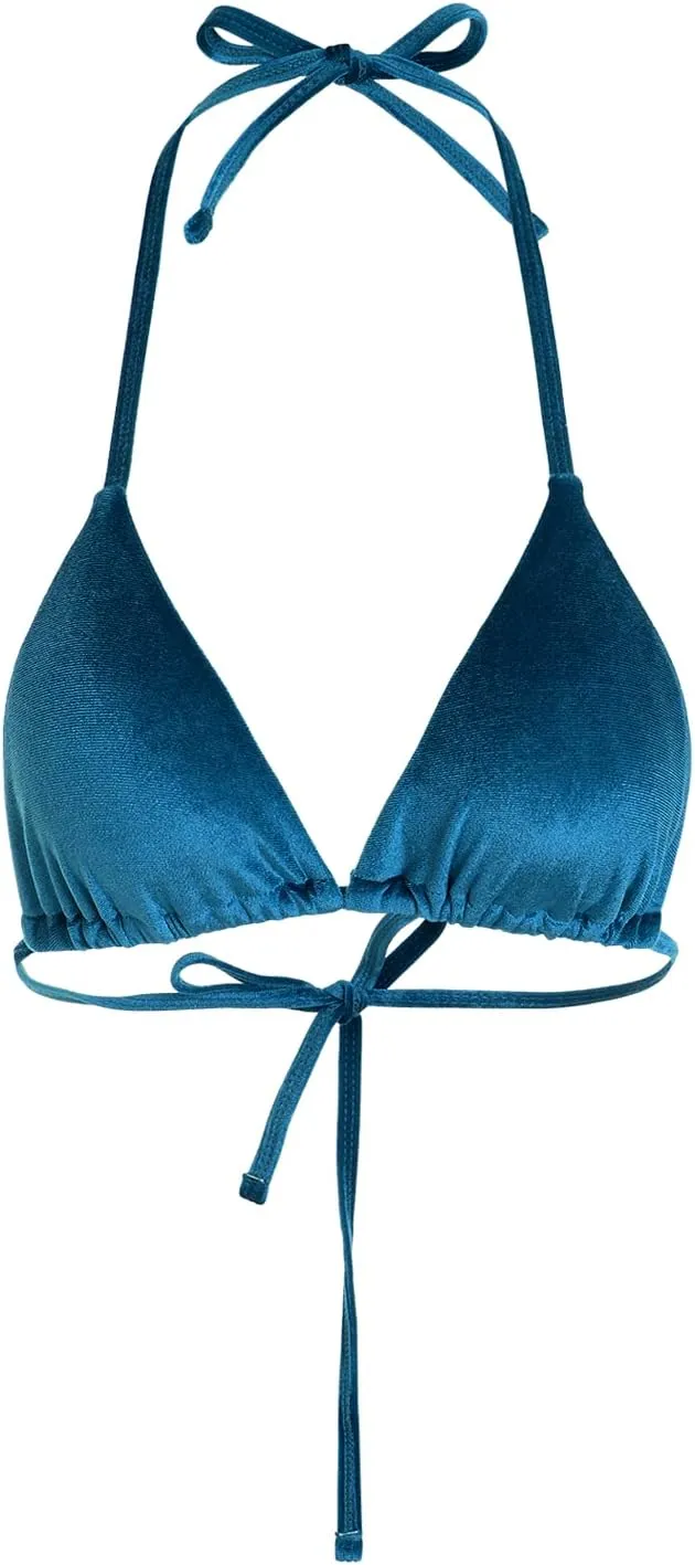 Women's Halter Reversible Bikini Top High Cut Tie Side Triangle String Bikini