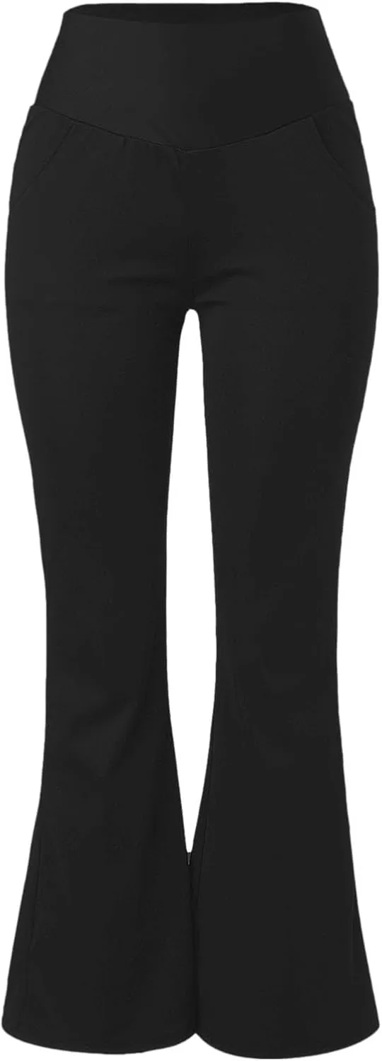 Womens High Waist Pant with Pockets Soft Sport Yoga Flared Leggings Workout Running Trousers Girls Workout Pants