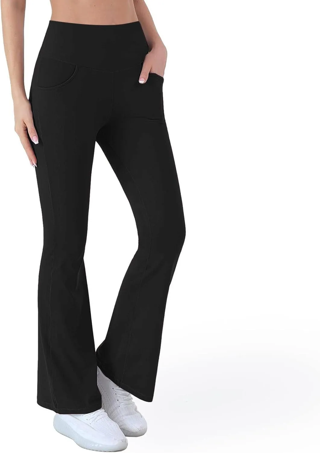 Womens High Waist Pant with Pockets Soft Sport Yoga Flared Leggings Workout Running Trousers Girls Workout Pants