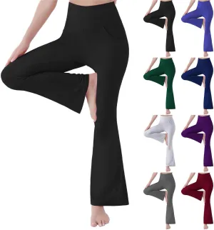 Womens High Waist Pant with Pockets Soft Sport Yoga Flared Leggings Workout Running Trousers Girls Workout Pants