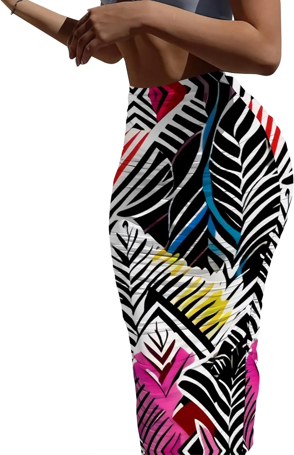 Women's High Waist Slim Bodycon Party Club Night Out Maxi Long Pencil Skirts Elegant Floral Ruched Stretchy Work Skirts Dress