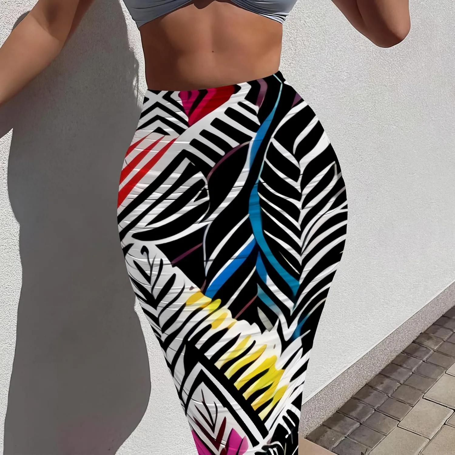Women's High Waist Slim Bodycon Party Club Night Out Maxi Long Pencil Skirts Elegant Floral Ruched Stretchy Work Skirts Dress