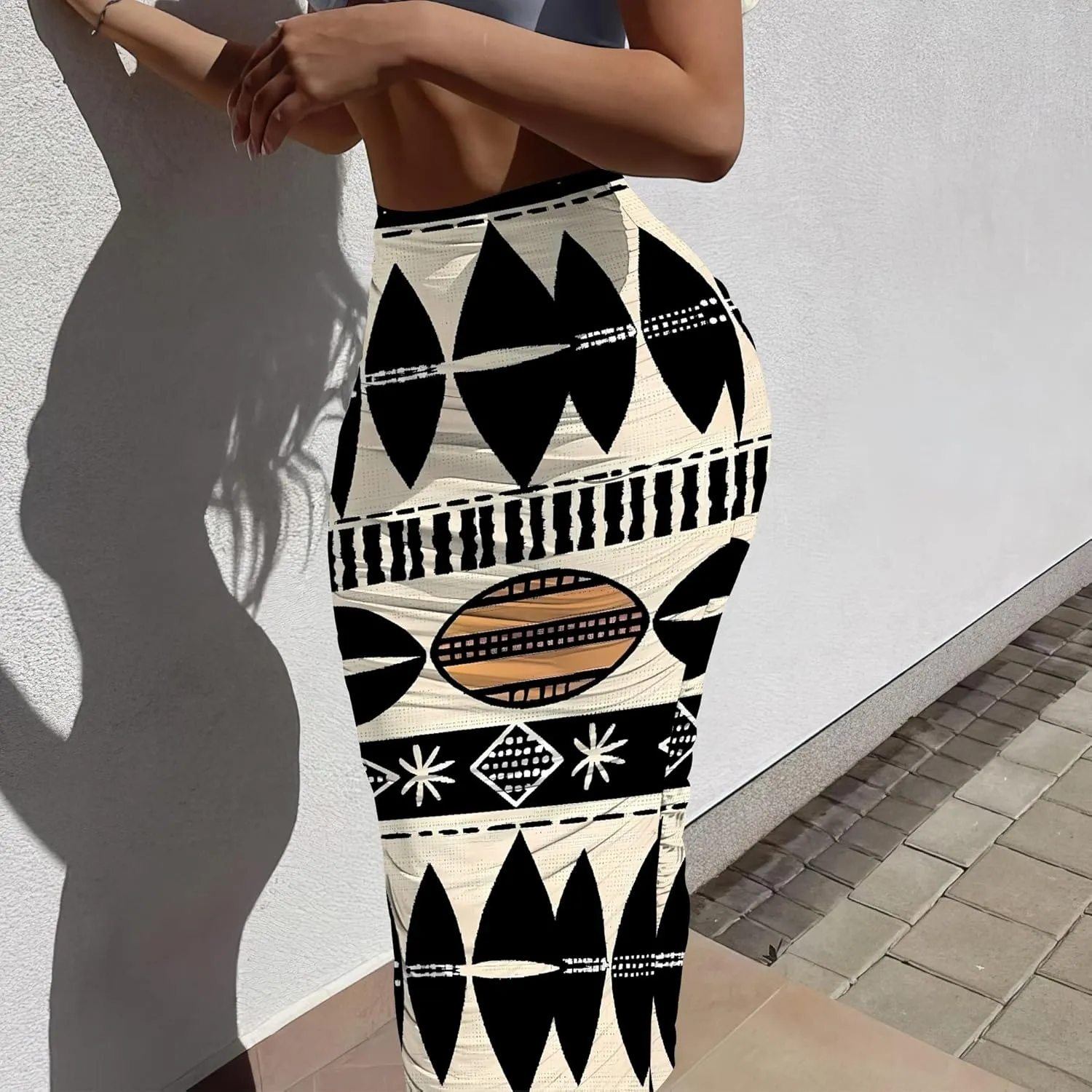 Women's High Waist Slim Bodycon Party Club Night Out Maxi Long Pencil Skirts Elegant Floral Ruched Stretchy Work Skirts Dress