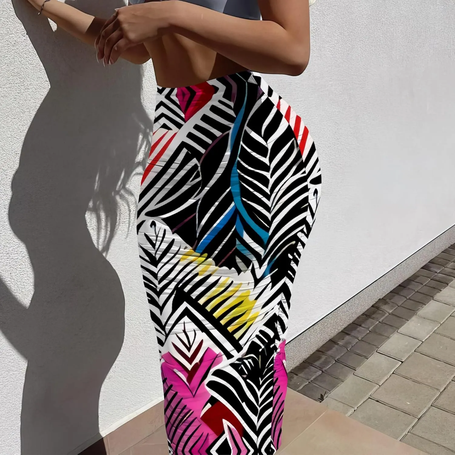 Women's High Waist Slim Bodycon Party Club Night Out Maxi Long Pencil Skirts Elegant Floral Ruched Stretchy Work Skirts Dress