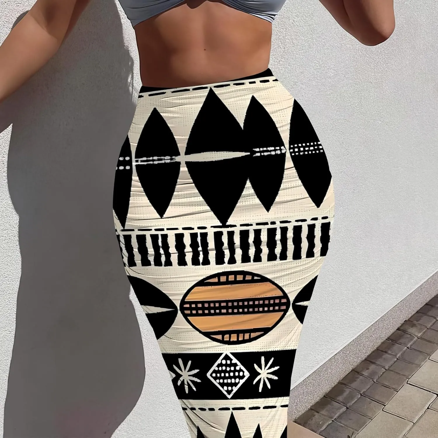 Women's High Waist Slim Bodycon Party Club Night Out Maxi Long Pencil Skirts Elegant Floral Ruched Stretchy Work Skirts Dress