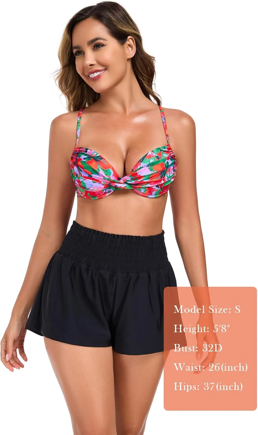 Women's High Waisted Board Shorts Quick Dry Swim Shorts with Boxer Liner Pockets