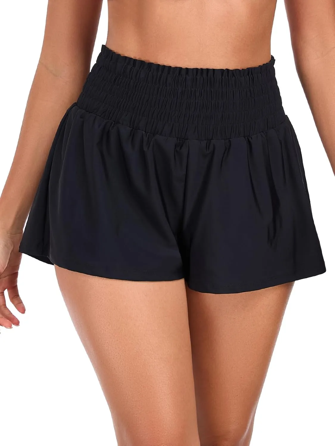 Women's High Waisted Board Shorts Quick Dry Swim Shorts with Boxer Liner Pockets