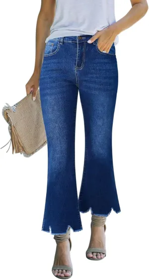 Women's High Waisted Crop Flare Jeans for Women Cropped Bell Bottom Jeans for Women Denim Pants with Live Hem