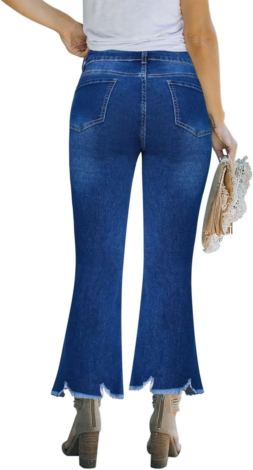 Women's High Waisted Crop Flare Jeans for Women Cropped Bell Bottom Jeans for Women Denim Pants with Live Hem