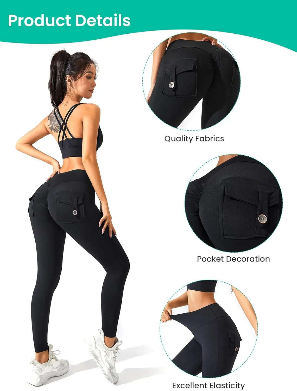 Women's Legging Pants,High-Waisted Leggings, Soft Opaque Skinny Belly Control Pants Running, Cycling, Yoga Pockets