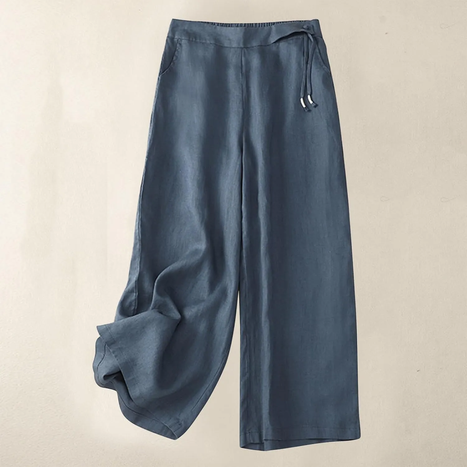 Womens Linen Cropped Pants 2025 Summer Trendy Casual Elastic Waist Jogger Pants Cotton Soft Work Trouser with Pocket