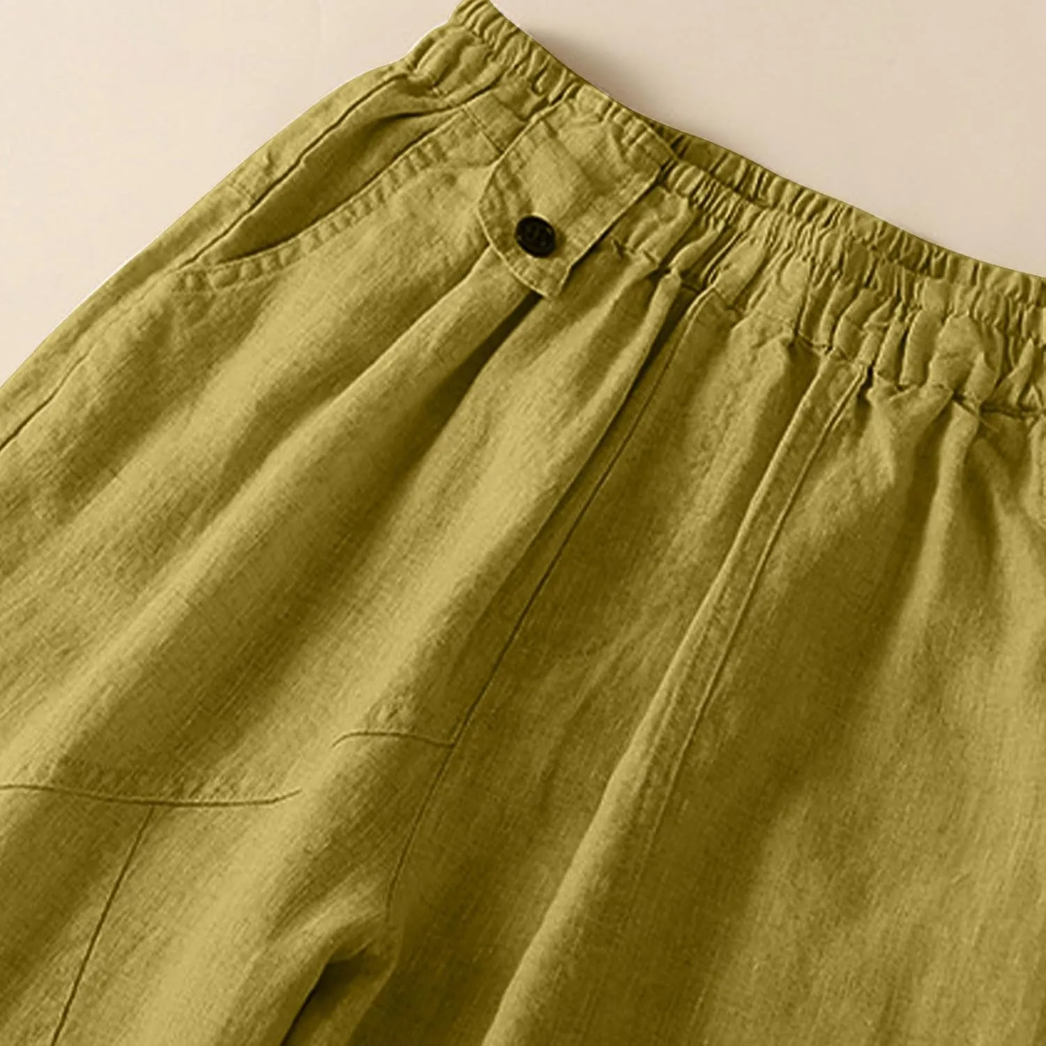 Womens Linen Cropped Pants 2025 Summer Trendy Casual Elastic Waist Jogger Pants Cotton Soft Work Trouser with Pocket