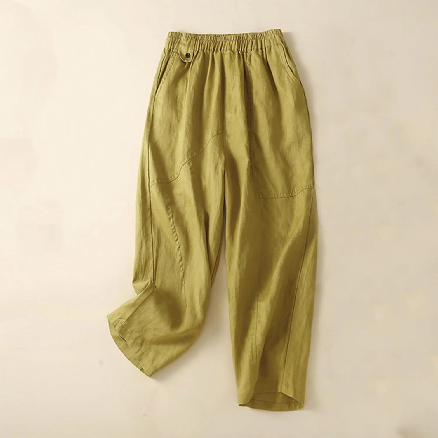 Womens Linen Cropped Pants 2025 Summer Trendy Casual Elastic Waist Jogger Pants Cotton Soft Work Trouser with Pocket