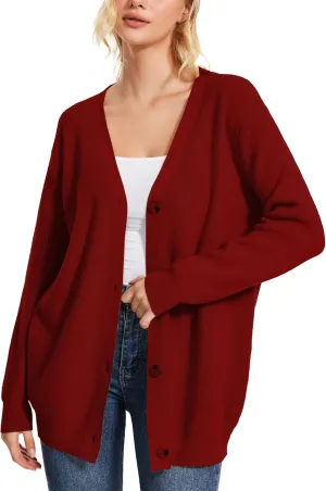 Women's Long Sleeve V-Neck Button Down Cardigan Chunky Oversized Knit Open Front Trendy Sweater Outerwear