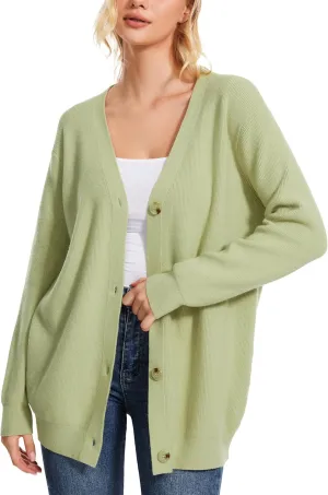 Women's Long Sleeve V-Neck Button Down Cardigan Chunky Oversized Knit Open Front Trendy Sweater Outerwear