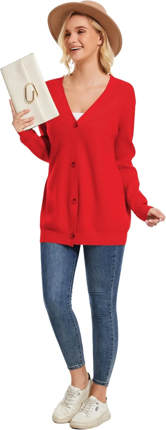 Women's Long Sleeve V-Neck Button Down Cardigan Chunky Oversized Knit Open Front Trendy Sweater Outerwear