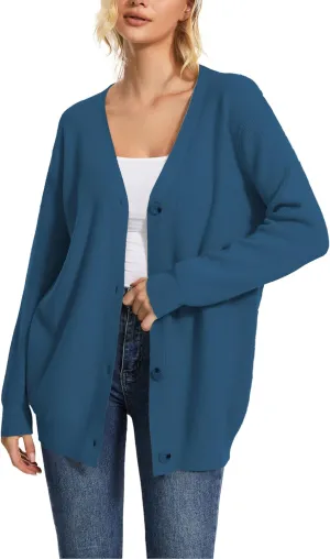 Women's Long Sleeve V-Neck Button Down Cardigan Chunky Oversized Knit Open Front Trendy Sweater Outerwear