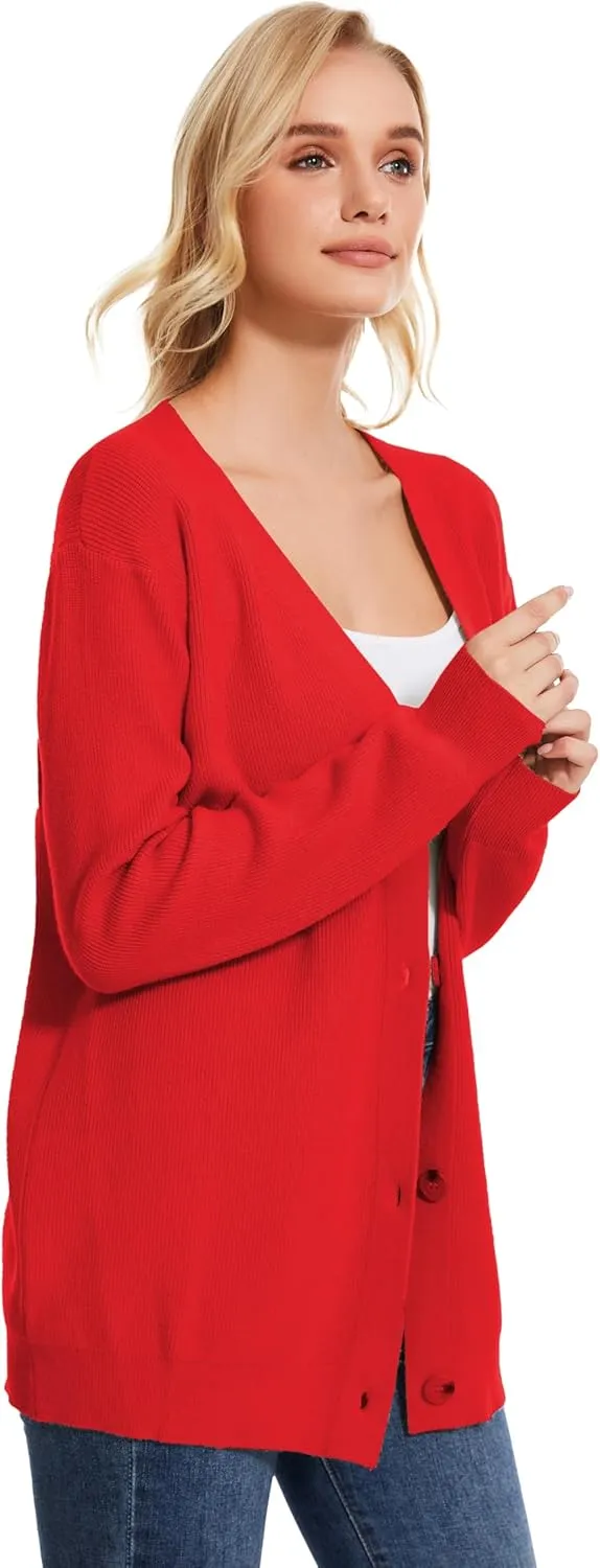 Women's Long Sleeve V-Neck Button Down Cardigan Chunky Oversized Knit Open Front Trendy Sweater Outerwear