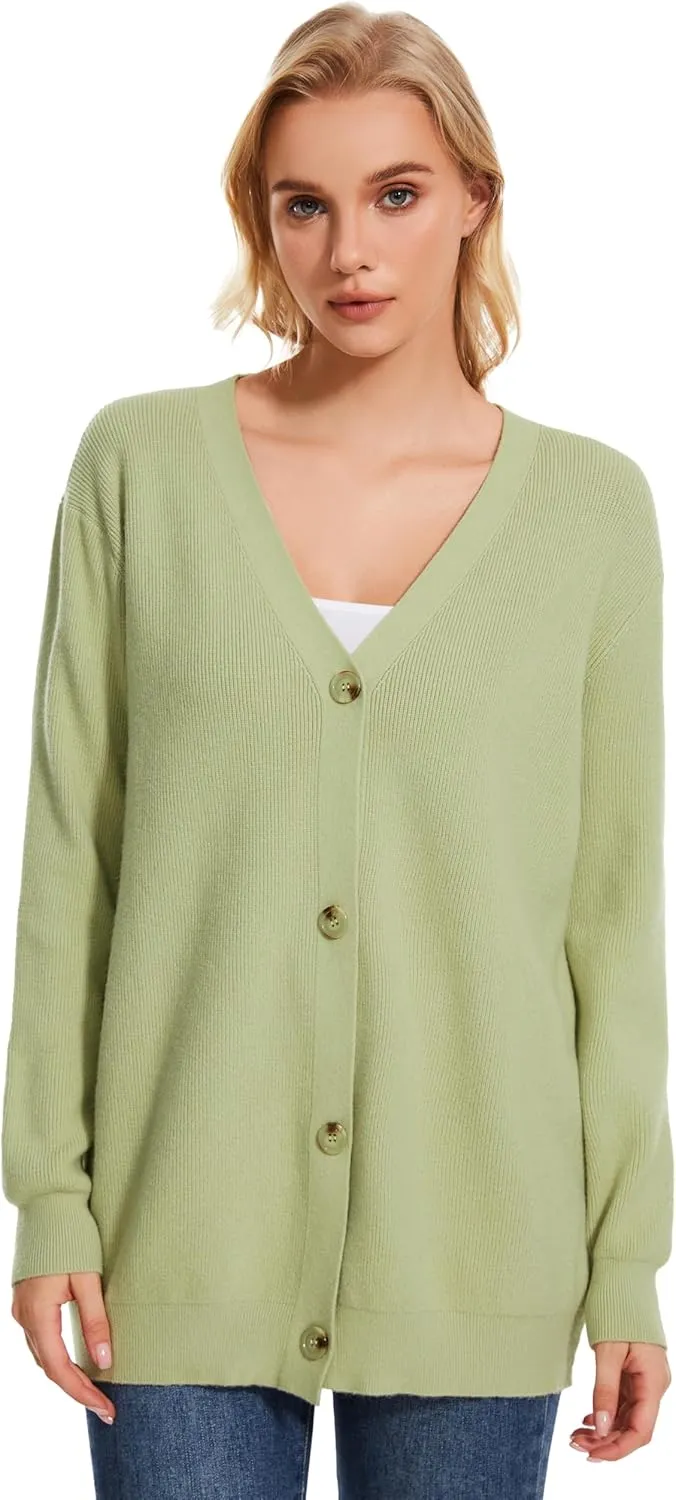 Women's Long Sleeve V-Neck Button Down Cardigan Chunky Oversized Knit Open Front Trendy Sweater Outerwear