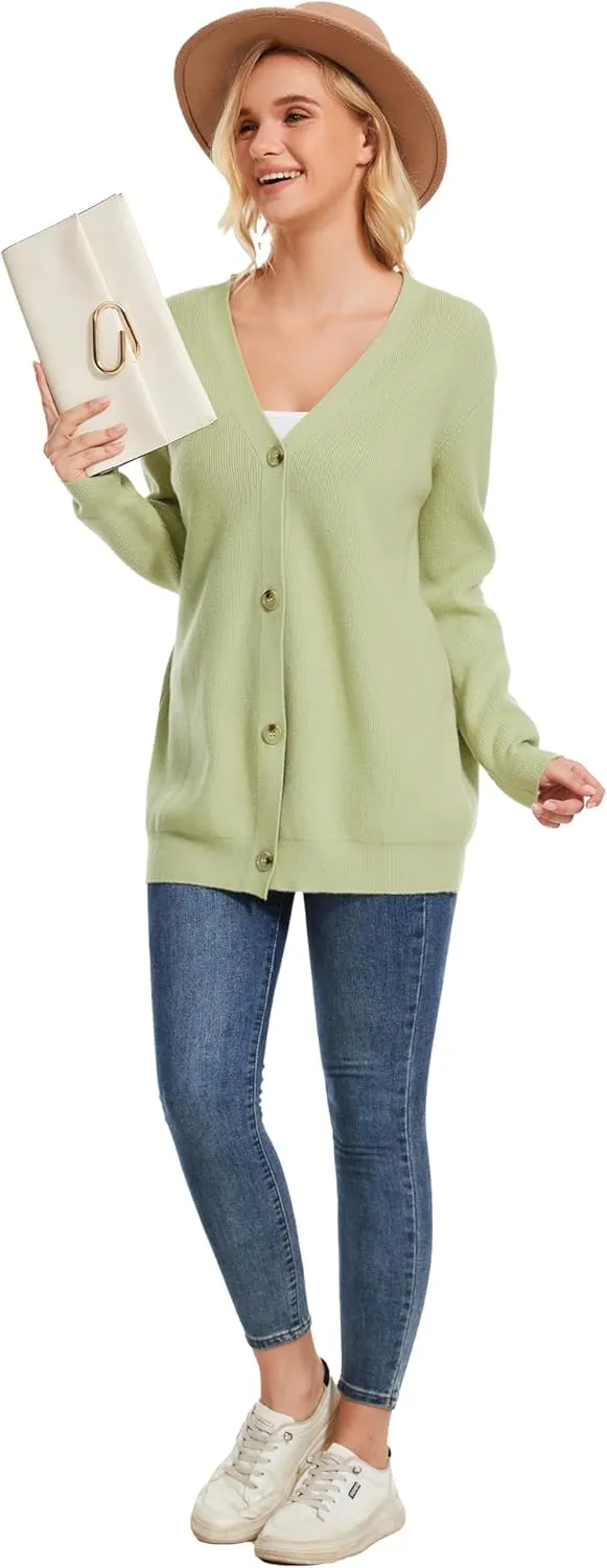 Women's Long Sleeve V-Neck Button Down Cardigan Chunky Oversized Knit Open Front Trendy Sweater Outerwear