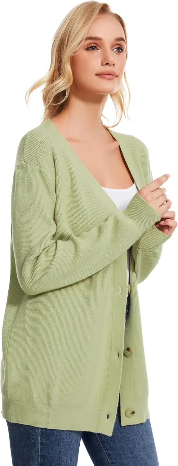 Women's Long Sleeve V-Neck Button Down Cardigan Chunky Oversized Knit Open Front Trendy Sweater Outerwear