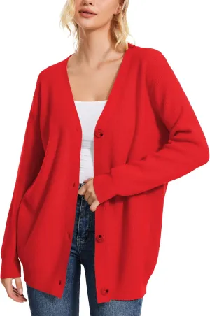 Women's Long Sleeve V-Neck Button Down Cardigan Chunky Oversized Knit Open Front Trendy Sweater Outerwear