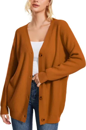 Women's Long Sleeve V-Neck Button Down Cardigan Chunky Oversized Knit Open Front Trendy Sweater Outerwear