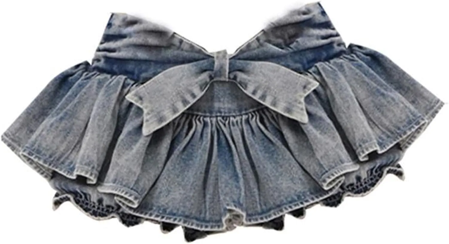 Womens Mini Jean Skirt Y2k A-Line Bow Skirt Pleated Ruffle Short Skirt Denim Skirt with Shorts