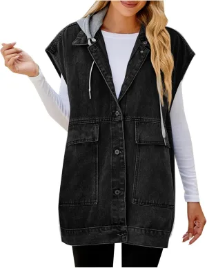 Women's Outerwear Vests New Denim Vest Camisole Summer Fashion Trend Denim Sleeveless Vest with Hat Jacket