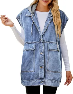 Women's Outerwear Vests New Denim Vest Camisole Summer Fashion Trend Denim Sleeveless Vest with Hat Jacket