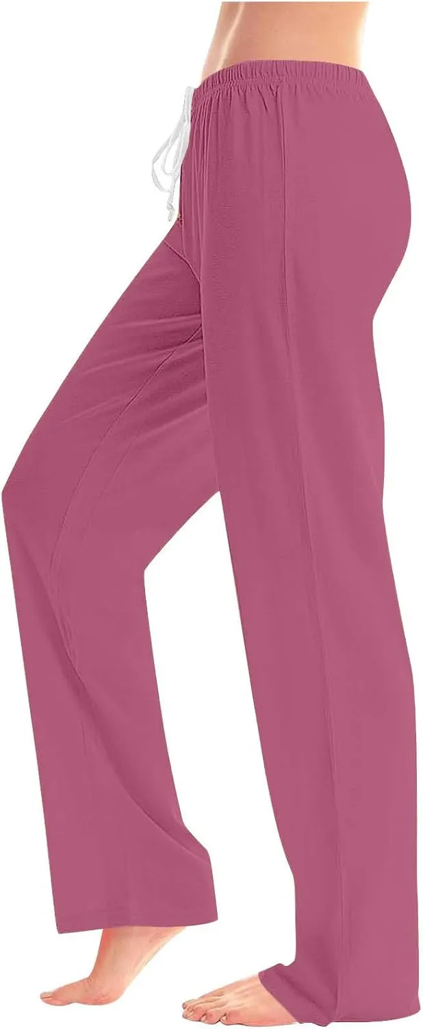 Women's Pajama Pants High Waist Wide Leg Sleep Bottoms Soft Stretchy Comfy Lounge Pant Trouser with Drawstring Pockets