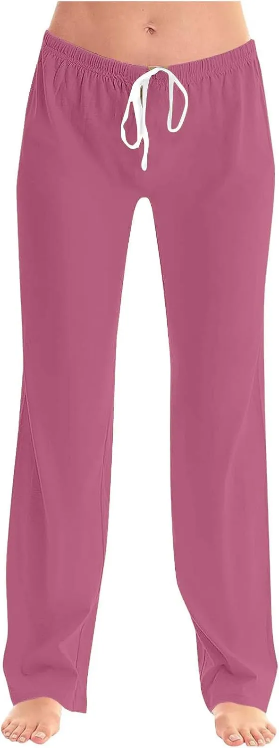Women's Pajama Pants High Waist Wide Leg Sleep Bottoms Soft Stretchy Comfy Lounge Pant Trouser with Drawstring Pockets