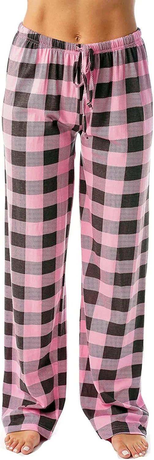Womens Pajamas Pants 2025 Lounge Cute Plaid Pants Soft Comfy Drawstring Wide Leg Trousers Bell Bottom Sleep Clothing