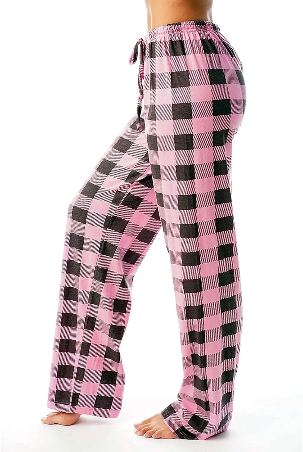 Womens Pajamas Pants 2025 Lounge Cute Plaid Pants Soft Comfy Drawstring Wide Leg Trousers Bell Bottom Sleep Clothing