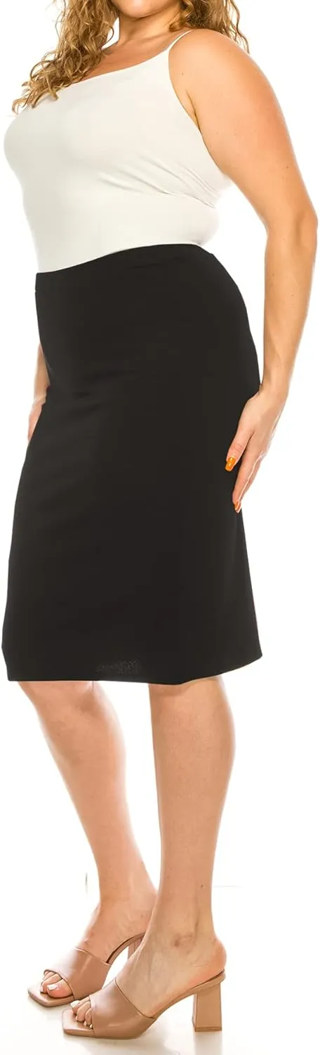 Women's Plus Size Casual High Waist Stretch Pull On Bodycon Pencil Midi Skirt