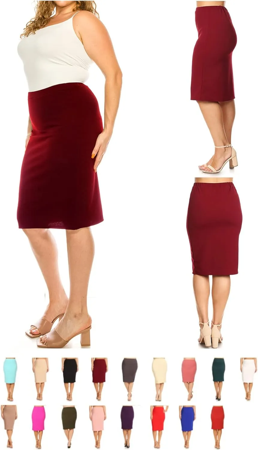 Women's Plus Size Casual High Waist Stretch Pull On Bodycon Pencil Midi Skirt