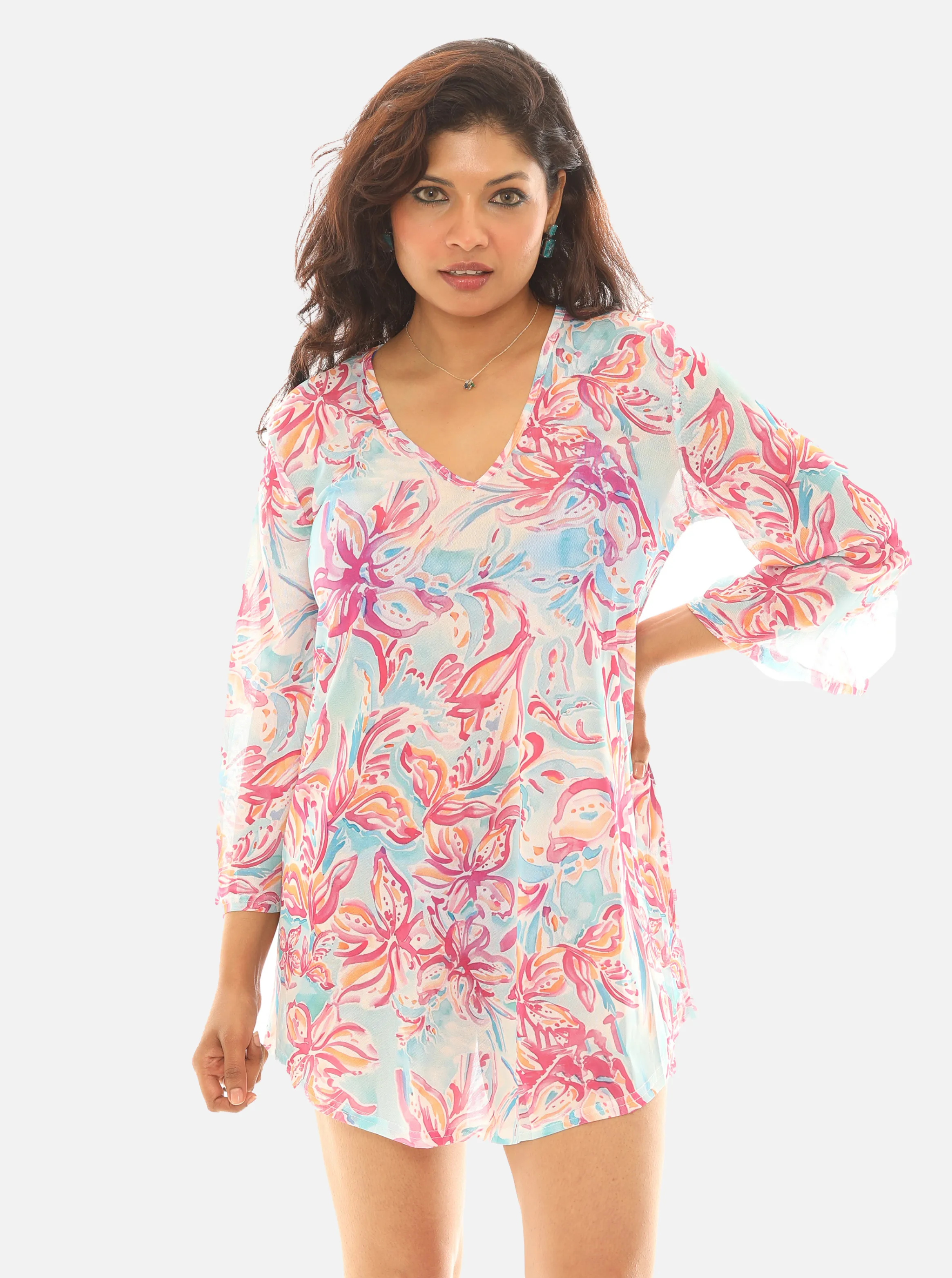 Womens Premium Quality UPF  Printed Mesh Fabric Cover Up
