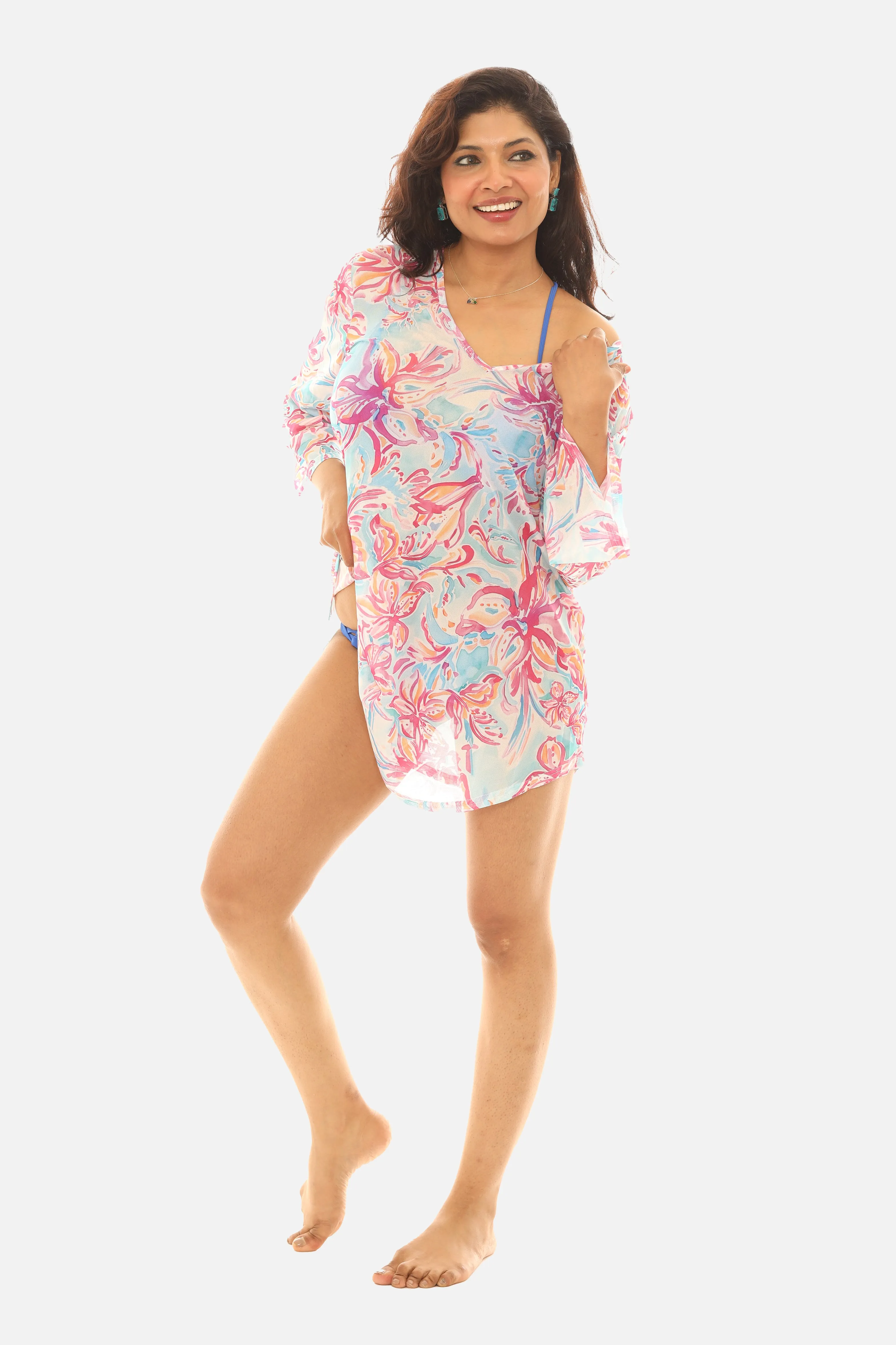 Womens Premium Quality UPF  Printed Mesh Fabric Cover Up